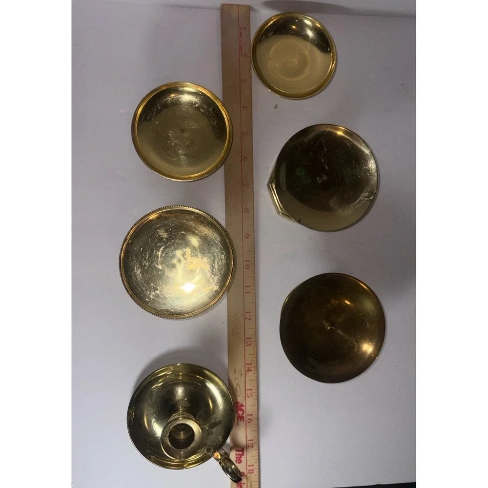 6 Vintage Brass Candle Holders - Mixed Size Lot Chamberstick Wedding Decor